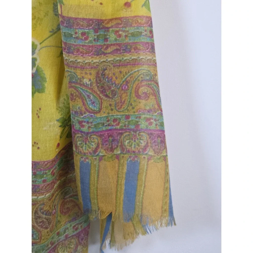 Anthropologie Moksha Wool Floral Paisley Rectangle Shawl Scarf Wrap 30x80